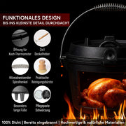 Gusskönig Dutch Oven Set – Eingebrannt (4,5 L, 7 L, 9 L, 12 L) - mit & ohne Fuß