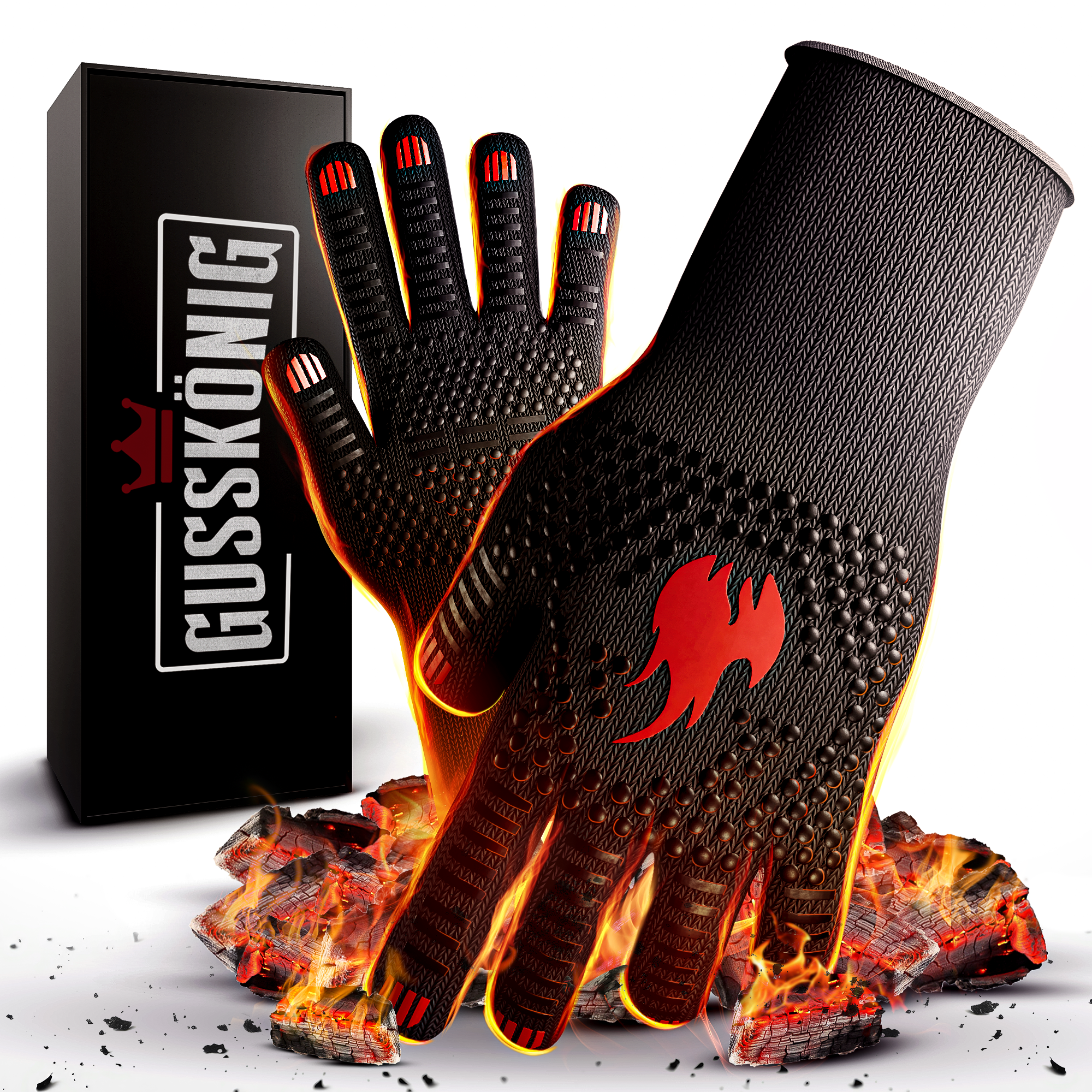 Grillhandschuhe hitzebeständig bis 800 Grad (L) - feuerfeste Handschuhe aus Aramid - Grillhandschuh Kochhandschuhe für Indoor&Outdoor Kochen