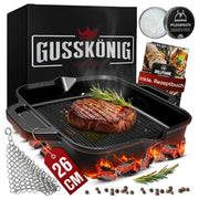 Eingebrannte Grillpfanne 26cm – inkl. Pflegepaste + Ringreiniger + Rezeptbuch + Gebrauchsanweisung