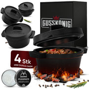 Eingebrannter 4× 300ml Mini Dutch Oven Set – inkl. Pflegepaste + Rezeptbuch + Gebrauchsanweisung