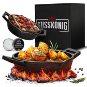 Eingebrannte runde Mini Gusseisen-Grillpfanne 2x Ø 16.2cm – inkl. Pflegepaste + Rezeptbuch + Gebrauchsanweisung