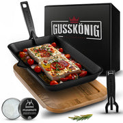 Eingebrannte Fajita-Pfanne mit Servierbrett aus Akazienholz – inkl. abnehmbarer Griff + Pflegepaste + Rezeptbuch + Gebrauchsanweisung