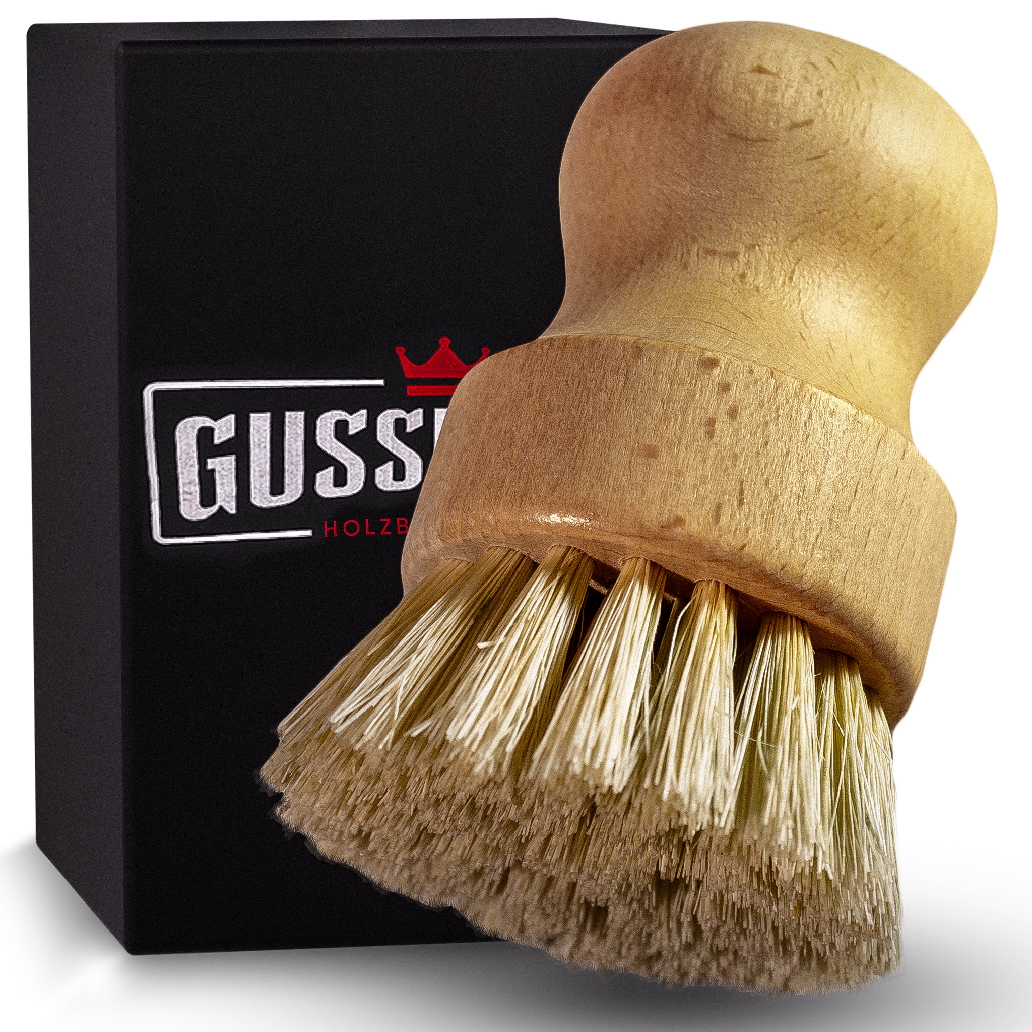 GUSSKÖNIG Holz-Spülbürste mit natürlichen Sisalborsten – schonende Bürste für Gusseisen, Töpfe & Pfannen