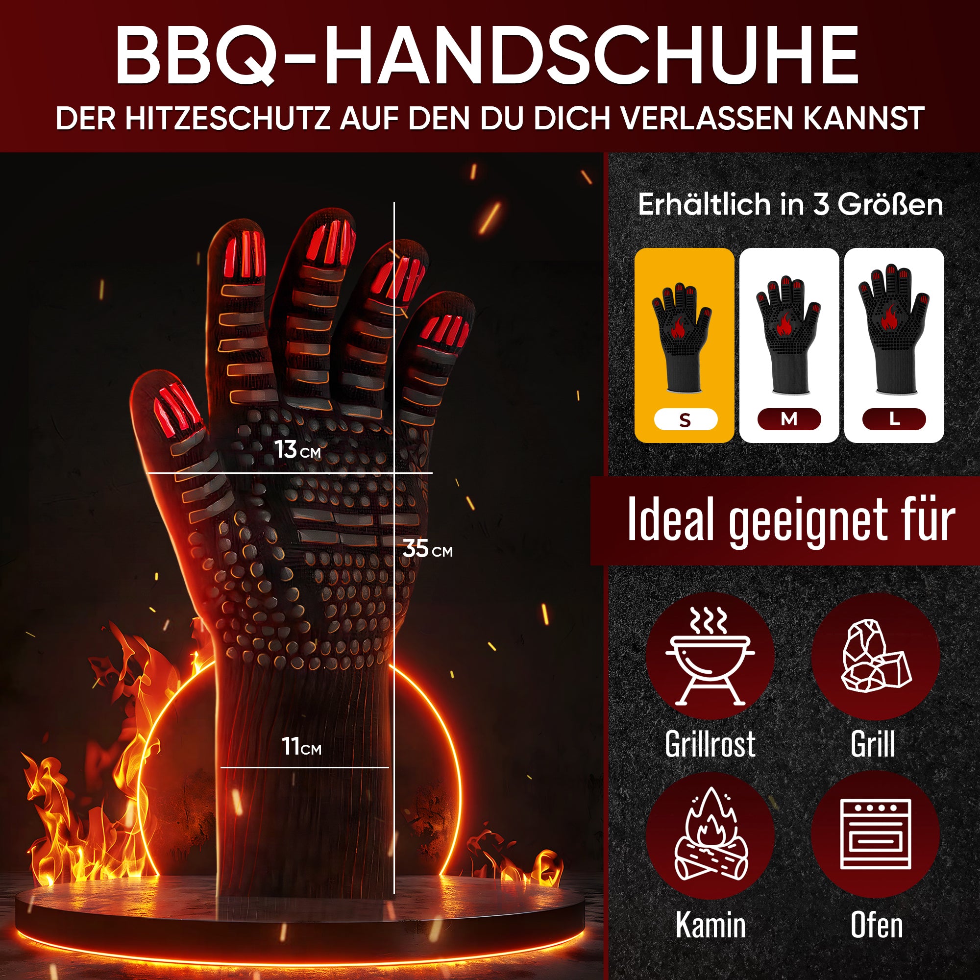 Grillhandschuhe hitzebeständig bis 800 Grad (S) - feuerfeste Handschuhe aus Aramid - Grillhandschuh Kochhandschuhe für indoor&outdoor Kochen