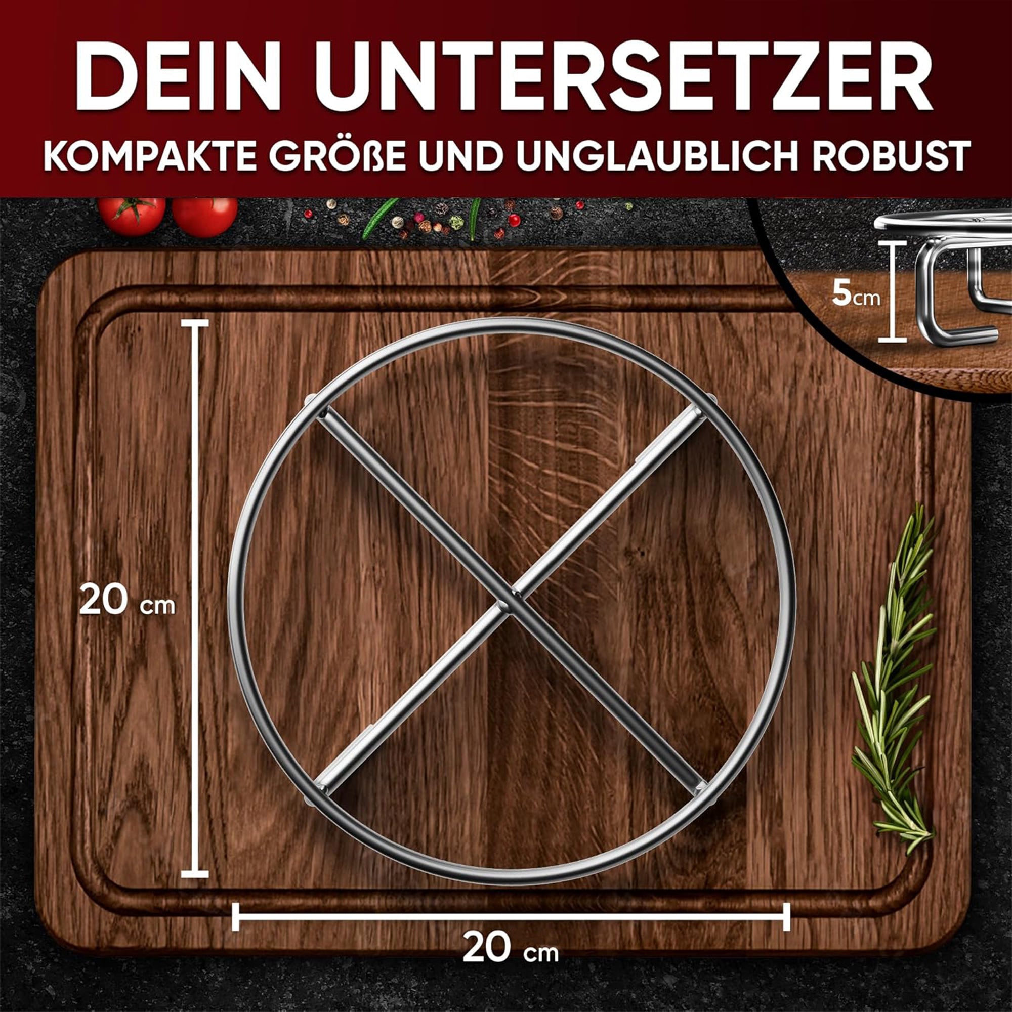 Edelstahl-Untersetzer 20x20 cm - Ablage für Dutch Oven & Kochgeschirr - Stabiler Untergrund auf Kohlen oder Anderen Hitzequellen bis 600°