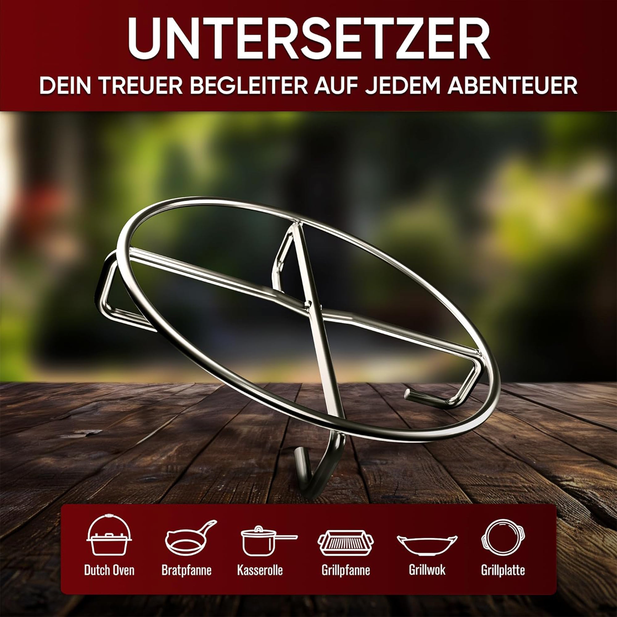 Edelstahl-Untersetzer 20x20 cm - Ablage für Dutch Oven & Kochgeschirr - Stabiler Untergrund auf Kohlen oder Anderen Hitzequellen bis 600°