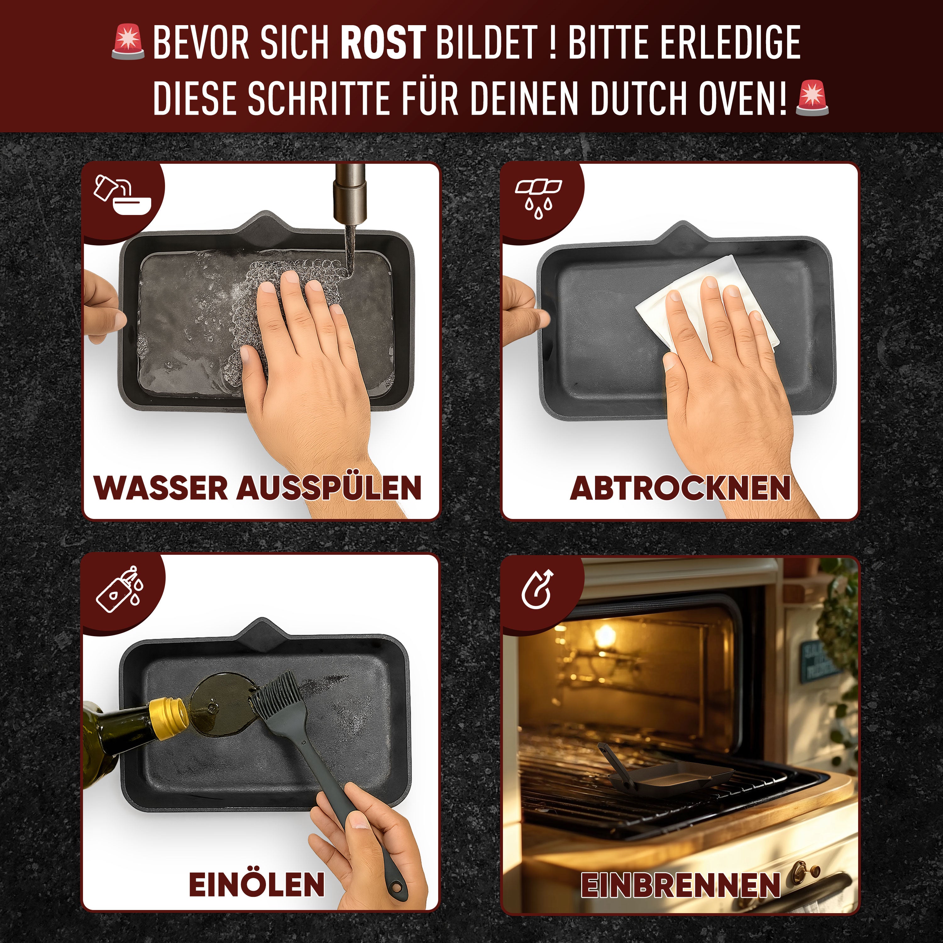 Eingebrannte Fajita-Pfanne mit Servierbrett aus Akazienholz – inkl. abnehmbarer Griff + Pflegepaste + Rezeptbuch + Gebrauchsanweisung