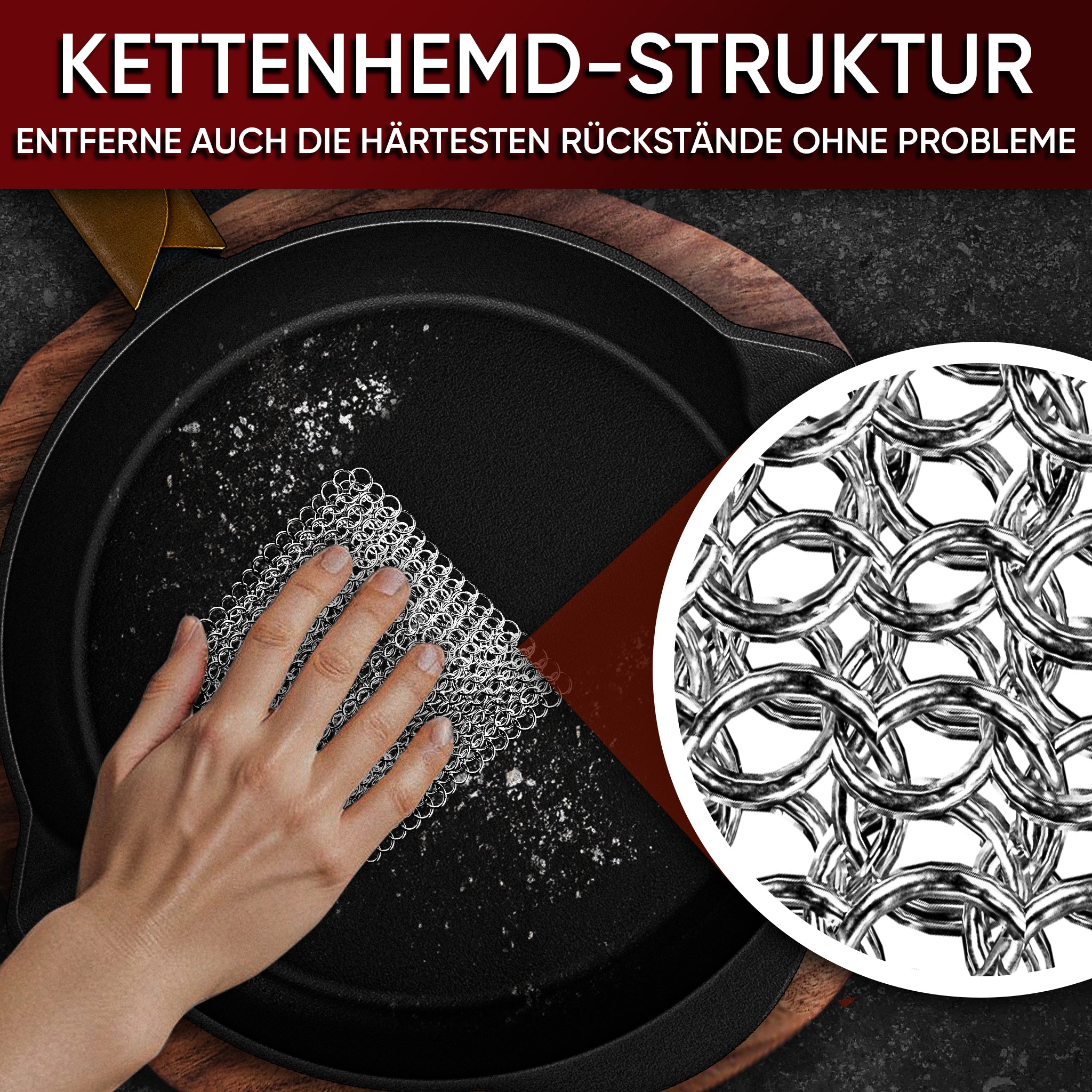Gusseisen Ringreiniger (Rnig cleaner 20x20 cm)- Hochwertiger Edelstahl Ringreiniger für Effektive und schonende Reinigung von Gusseisenprodukten - Schützt Patina