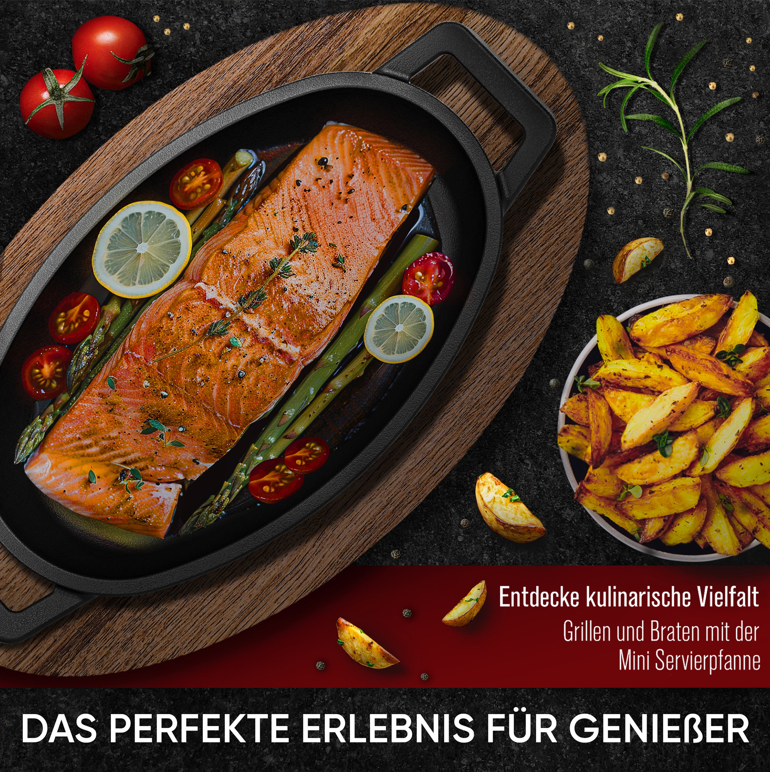 Eingebrannte oval Mini Gusseisen-pfanne 6x Ø 11.7cm– inkl. Pflegepaste + Rezeptbuch + Gebrauchsanweisung