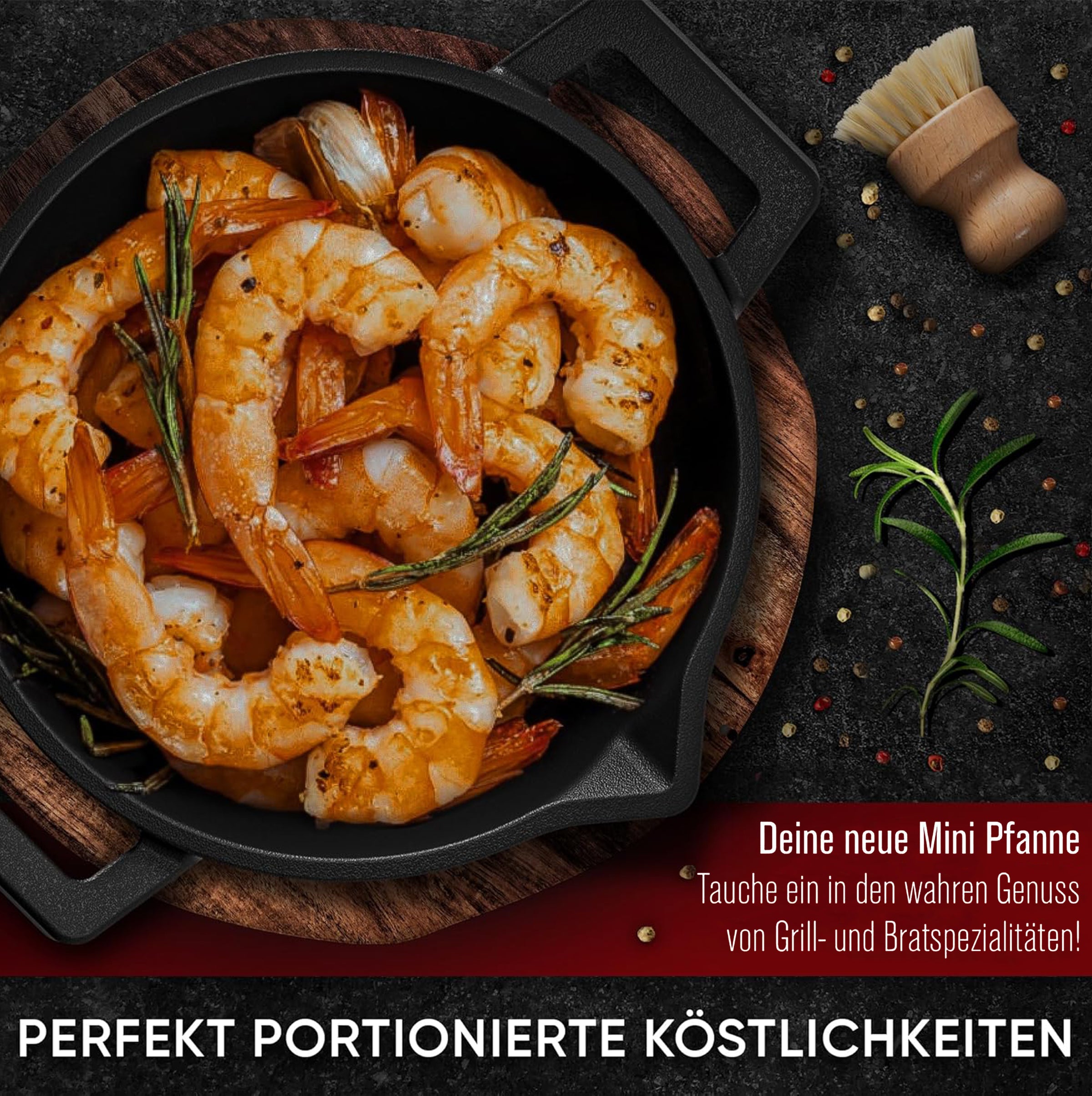 Eingebrannte runde Mini Gusseisen-Grillpfanne 2x Ø 16.2cm – inkl. Pflegepaste + Rezeptbuch + Gebrauchsanweisung