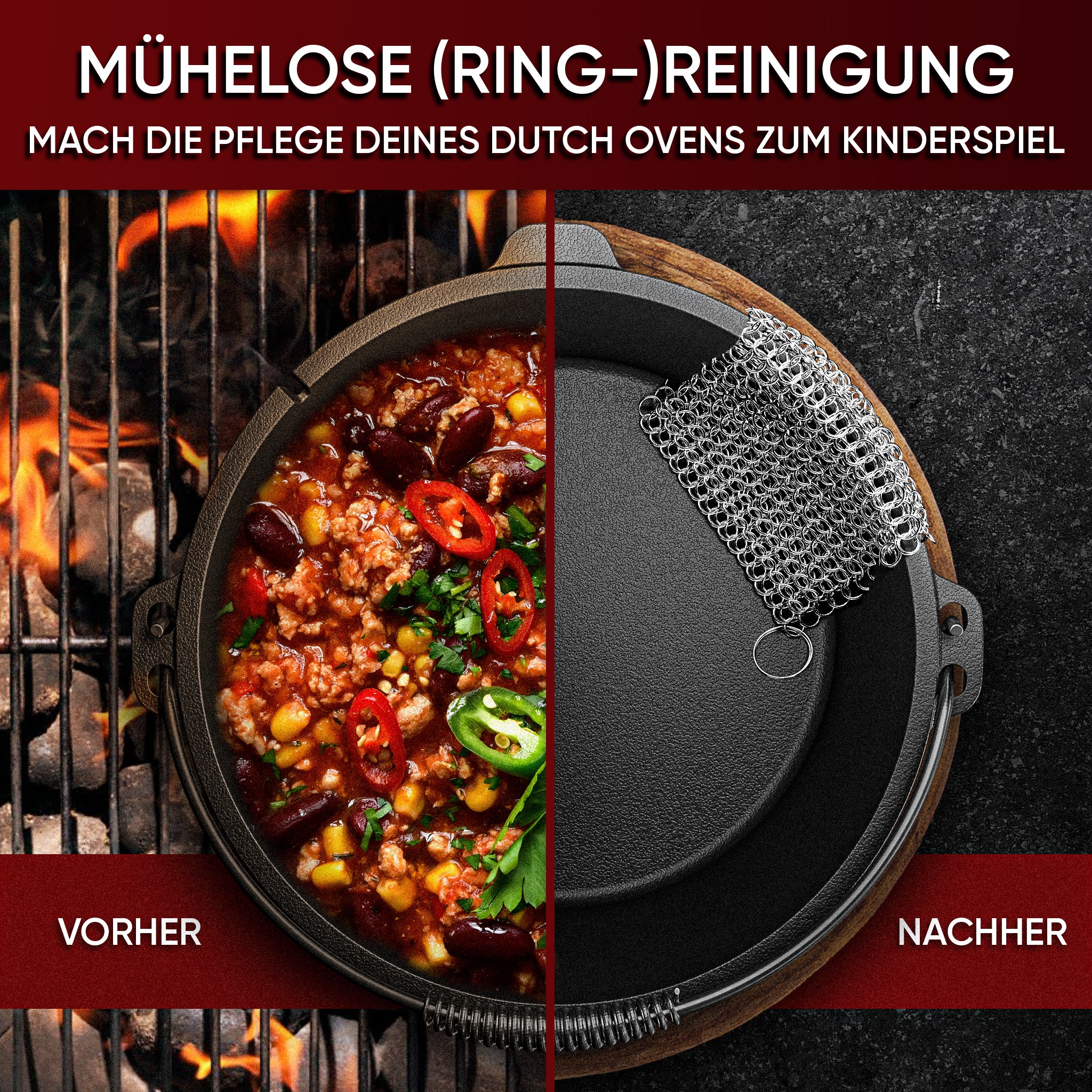 Gusseisen Ringreiniger (Ring cleaner 12x12 cm)- Hochwertiger Edelstahl Ringreiniger für Effektive und schonende Reinigung von Gusseisenprodukten - Schützt Patina