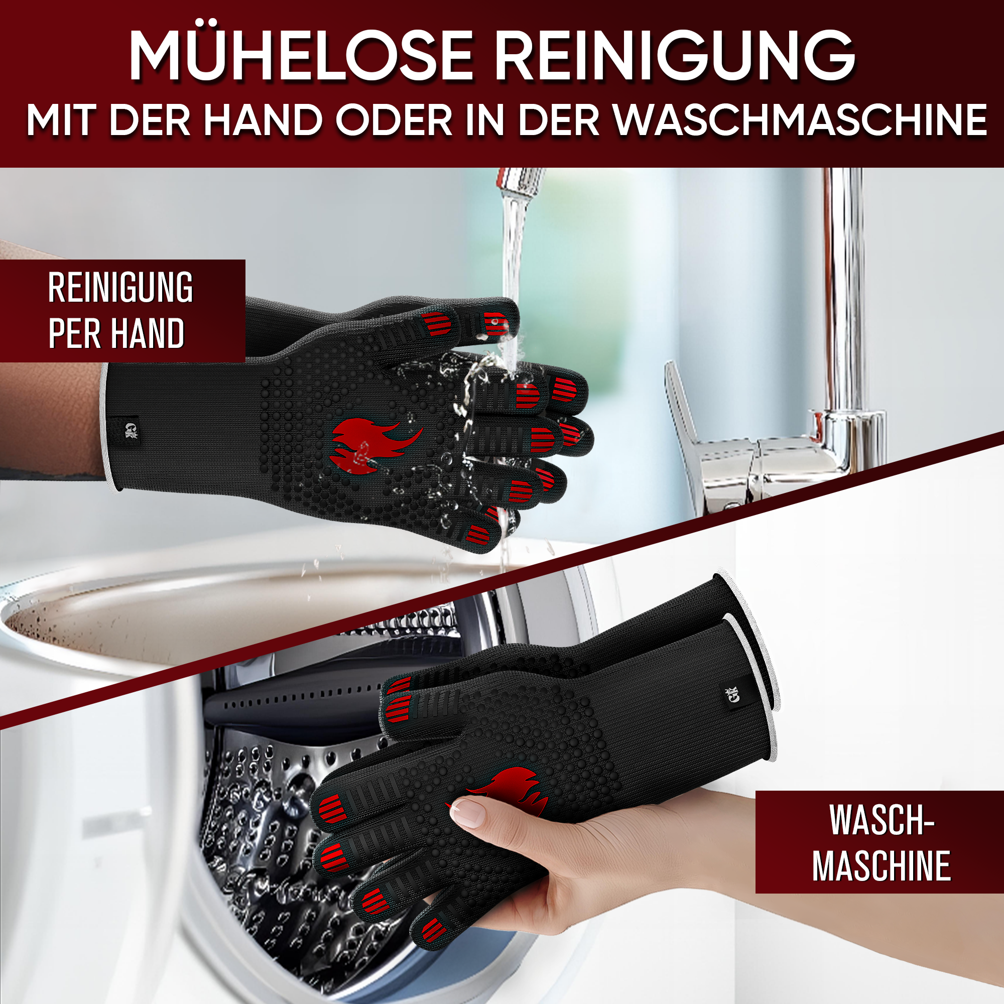 Grillhandschuhe hitzebeständig bis 800 Grad (L) - feuerfeste Handschuhe aus Aramid - Grillhandschuh Kochhandschuhe für Indoor&Outdoor Kochen