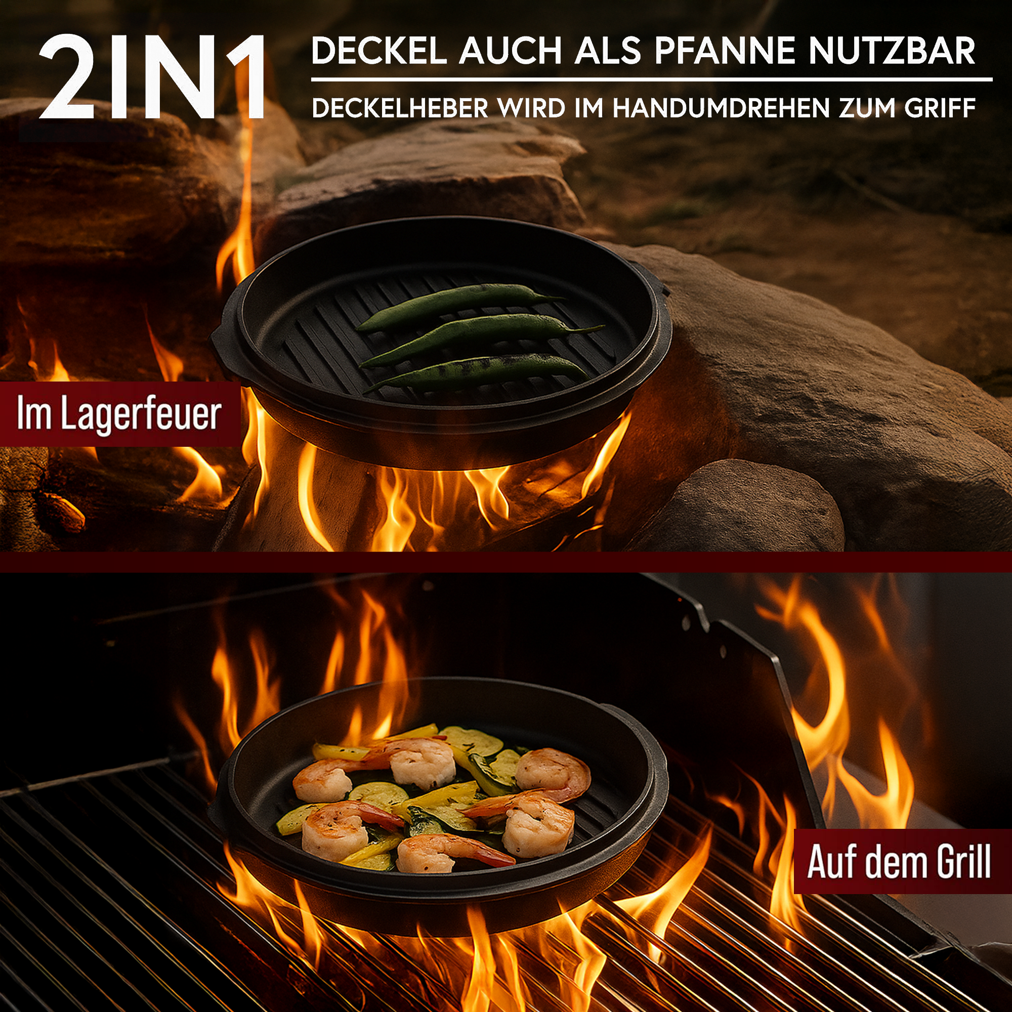 12 L mit Füße Klassisch Dutch Oven Set – inkl. Deckelheber + Ringreiniger + Bürste + Pflegepaste + Rezeptbuch + Gebrauchsanweisung – Schmortopf Doppelfunktion [für 10 - 16 Personen]