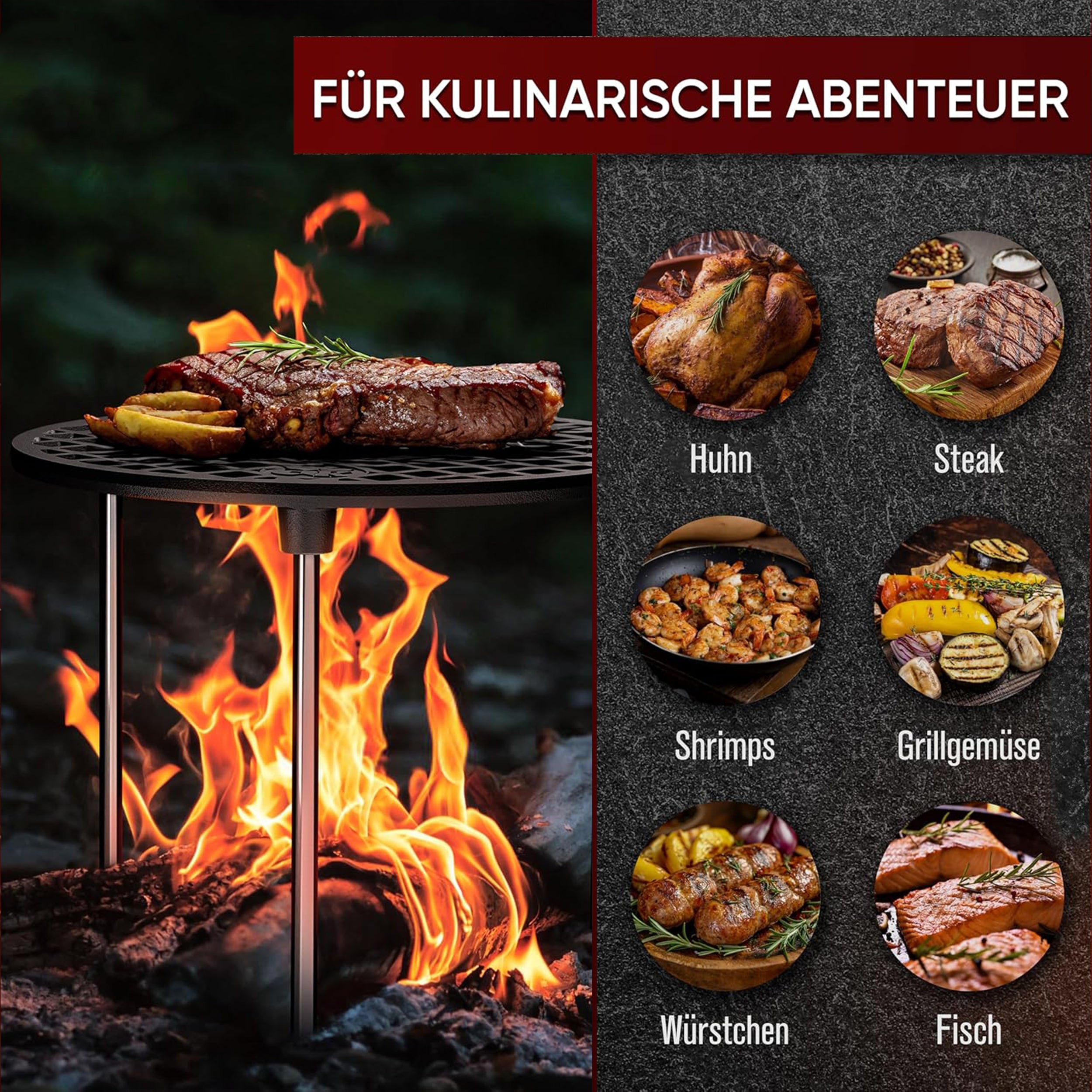 Eingebrannter Grillrost 20cm mit Beinen – inkl. Pflegepaste + Rezeptbuch + Gebrauchsanweisung