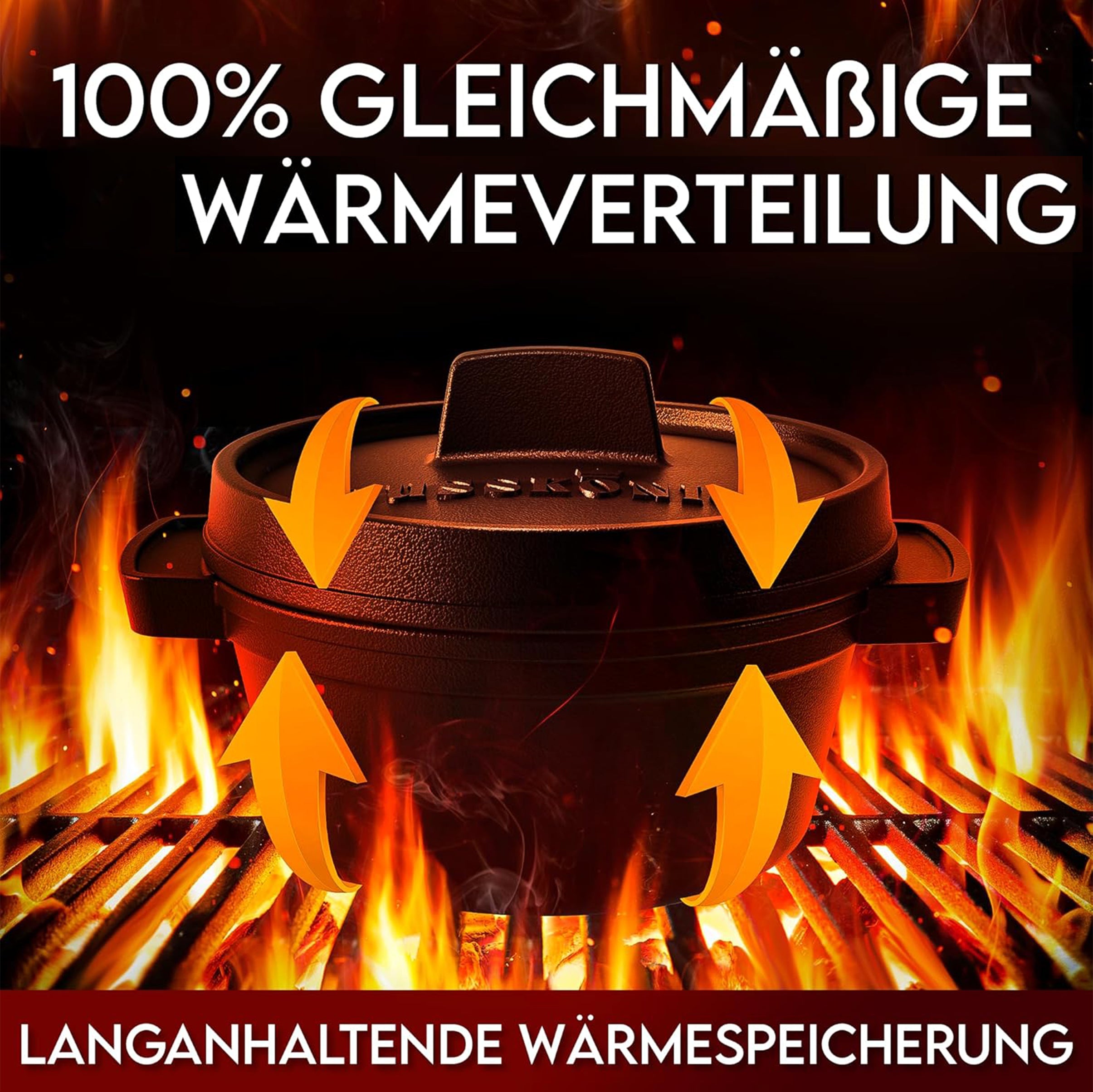 Eingebrannter 4× 300ml Mini Dutch Oven Set mit Holz-Untersetzer – inkl. Pflegepaste + Rezeptbuch + Gebrauchsanweisung