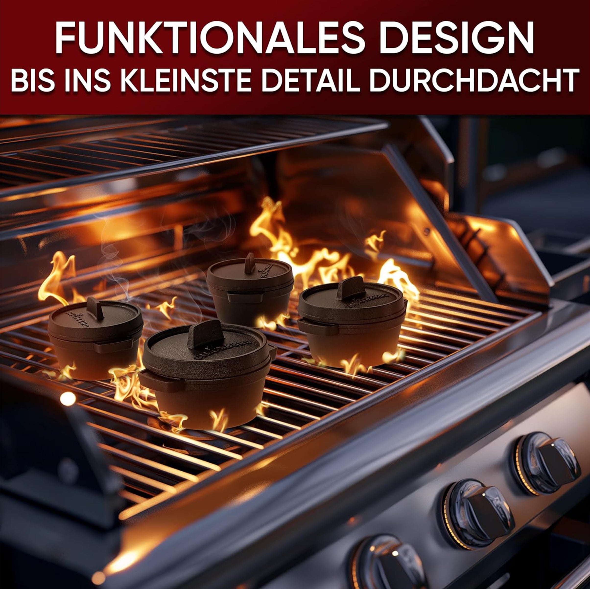 Eingebrannter 4× 300ml Mini Dutch Oven Set – inkl. Pflegepaste + Rezeptbuch + Gebrauchsanweisung