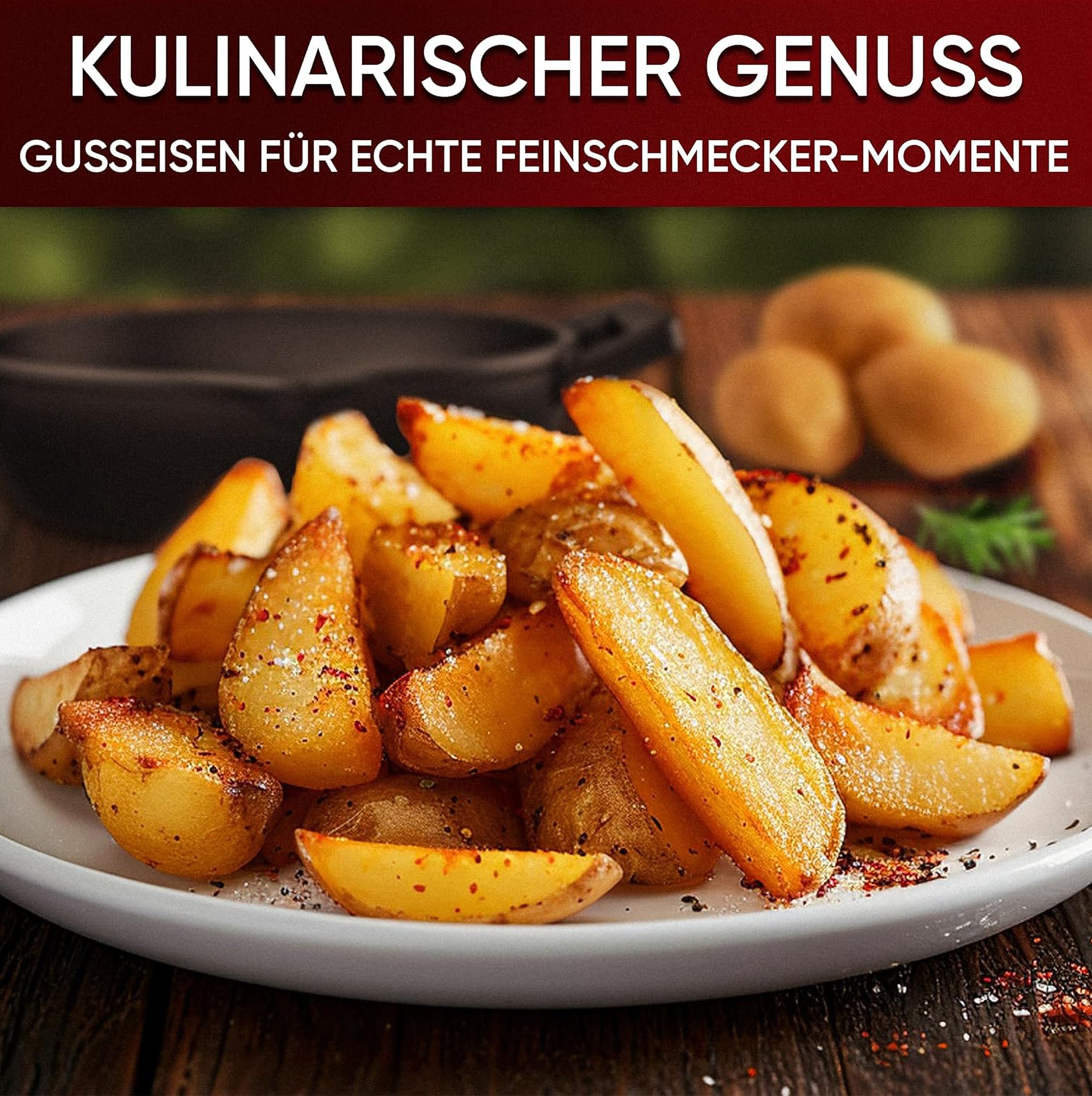 Eingebrannte runde Mini Gusseisen-pfanne mit Holz-Untersetzer 2x Ø 16.2cm- inkl. Pflegepaste + Rezeptbuch + Gebrauchsanweisung