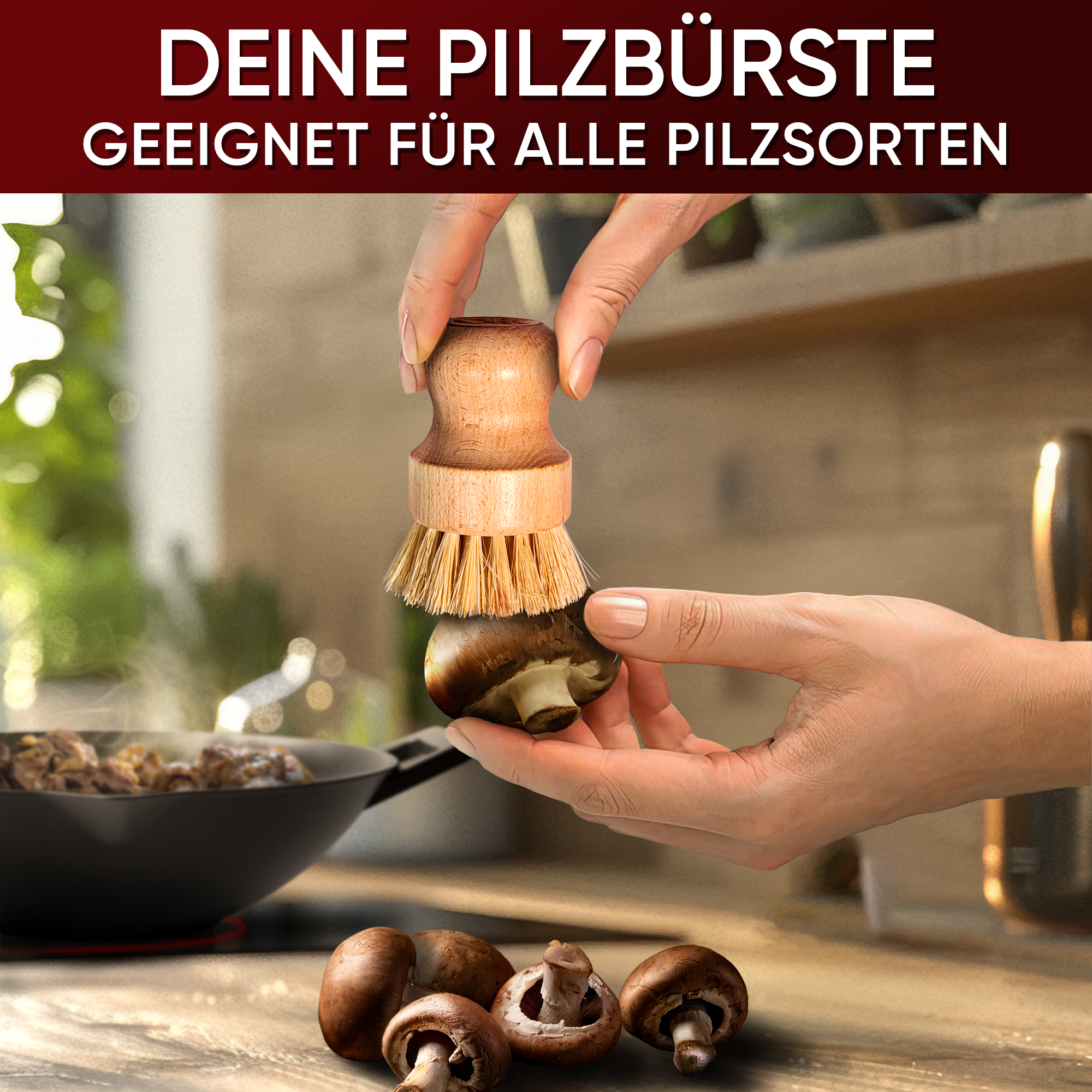 GUSSKÖNIG Holz-Spülbürste mit natürlichen Sisalborsten – schonende Bürste für Gusseisen, Töpfe & Pfannen